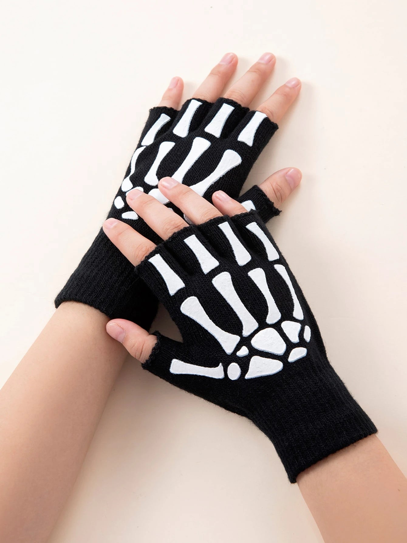 Skeleton Emo Fingerless Gloves