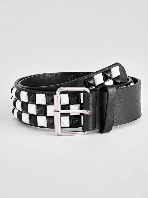 Pyramid Studded Belt Black White