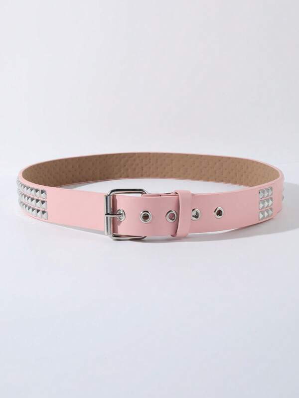 Pyramid Studded Belt White Pink