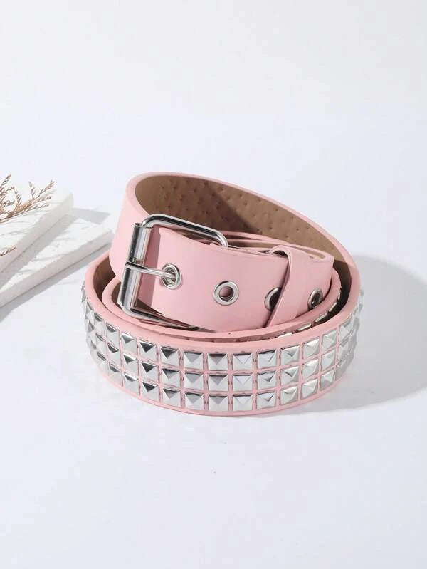 Pyramid Studded Belt White Pink