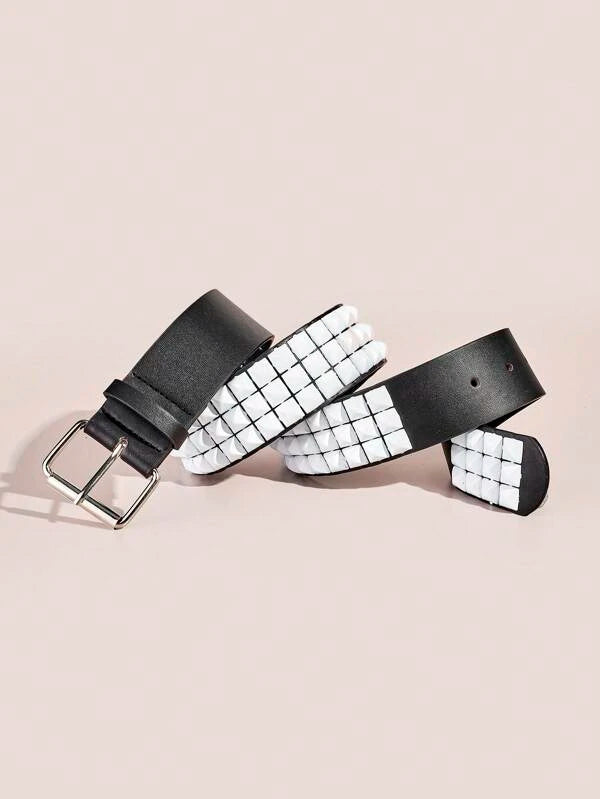Pyramid Studded Belt Black White