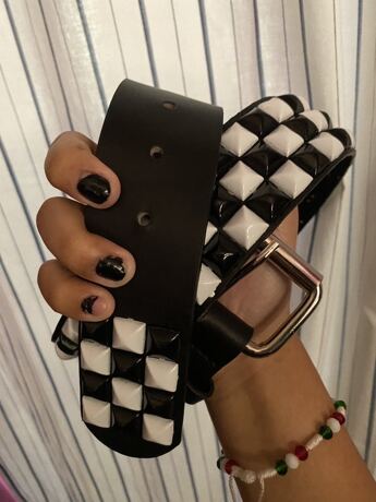 Pyramid Studded Belt Black White