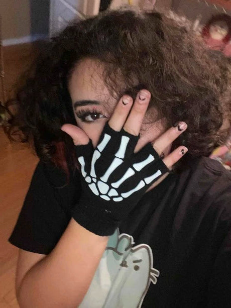 Skeleton Emo Fingerless Gloves