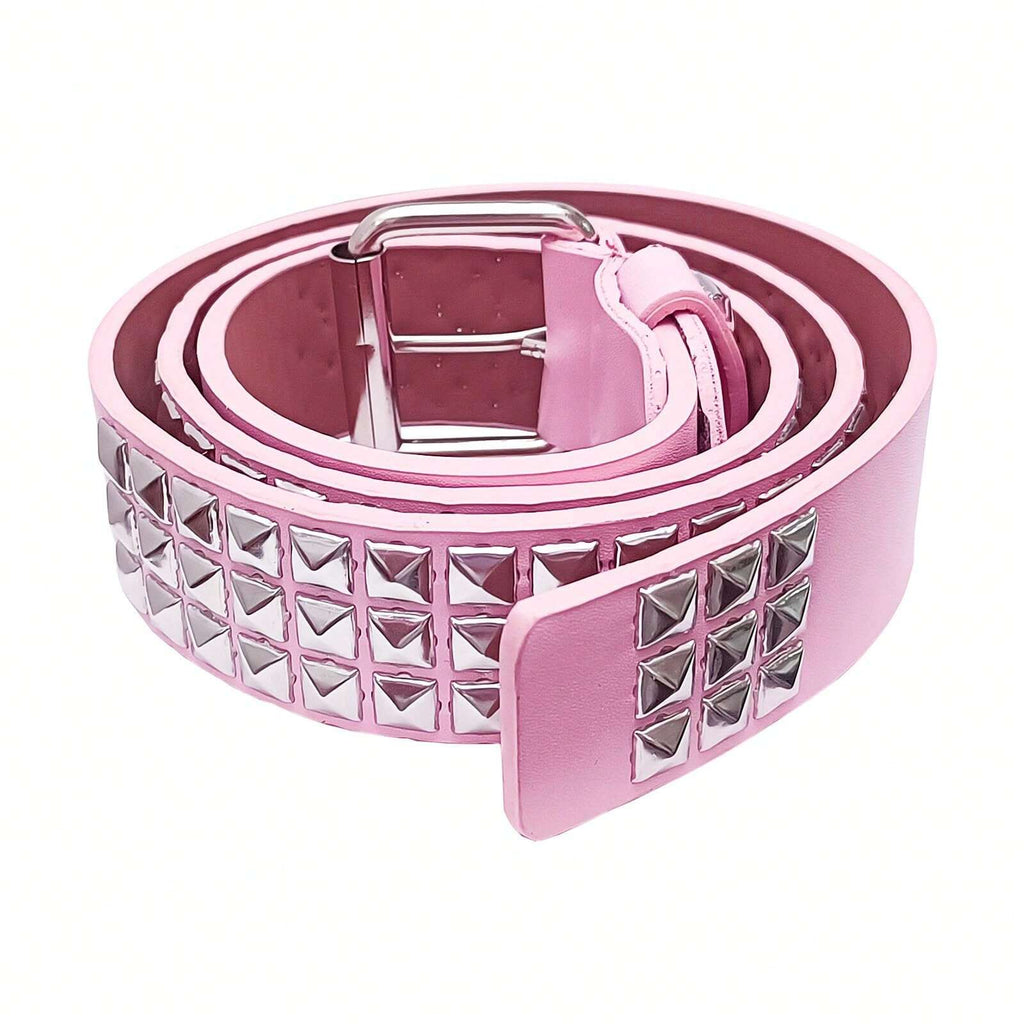 Pyramid Studded Belt White Pink