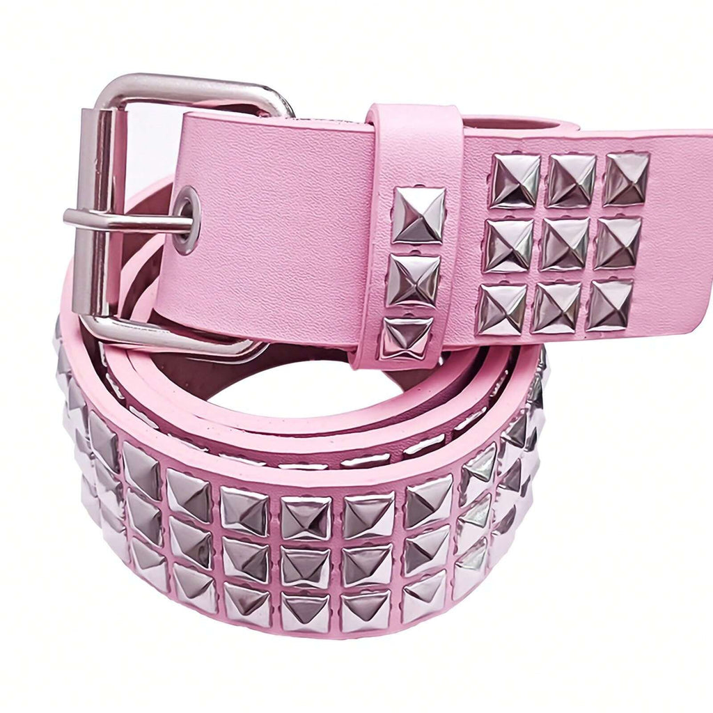 Pyramid Studded Belt White Pink