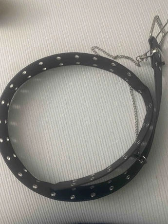 Black Grommet Belt With Chain