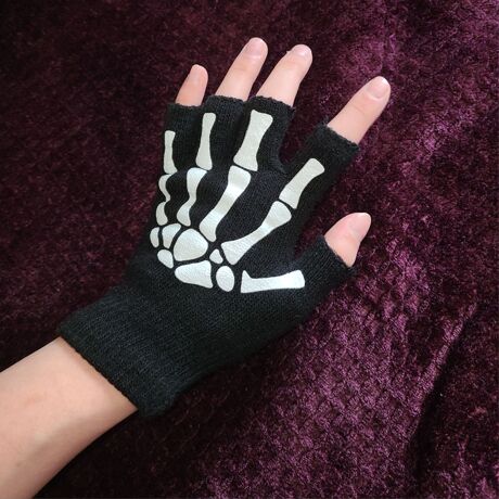 Skeleton Emo Fingerless Gloves