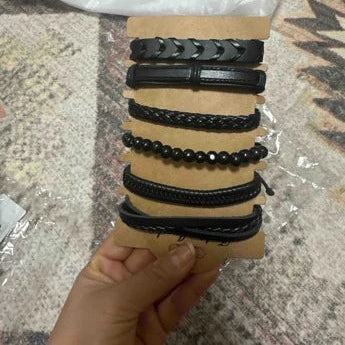Black Woven Bracelet 6pc Set
