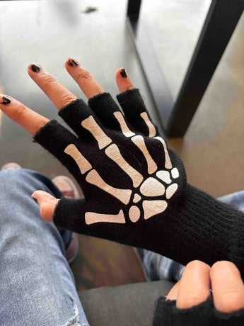 Skeleton Emo Fingerless Gloves