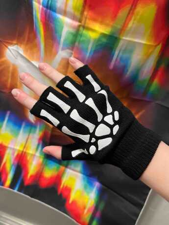 Skeleton Emo Fingerless Gloves
