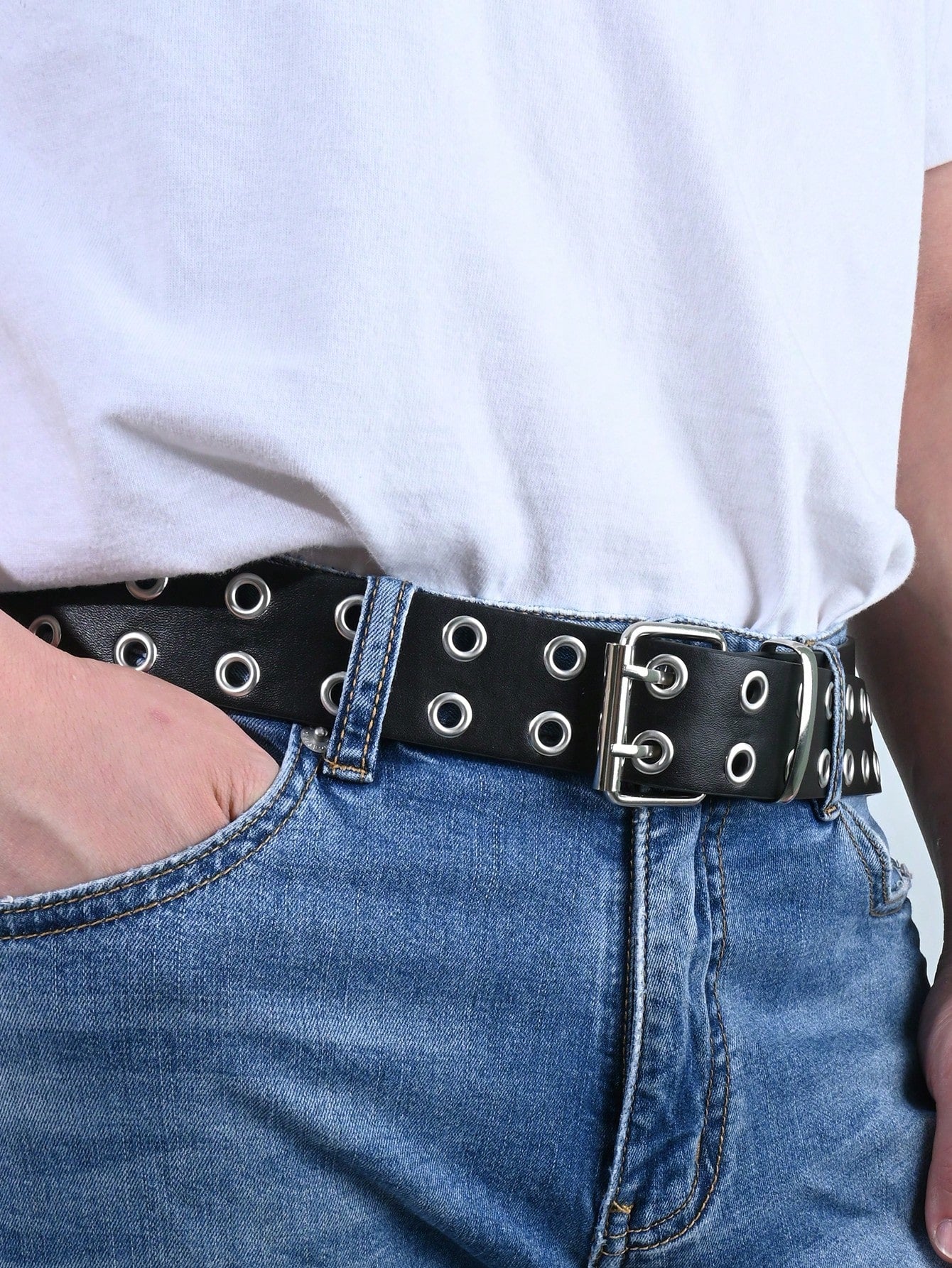 Black Grommet Belt With Chain