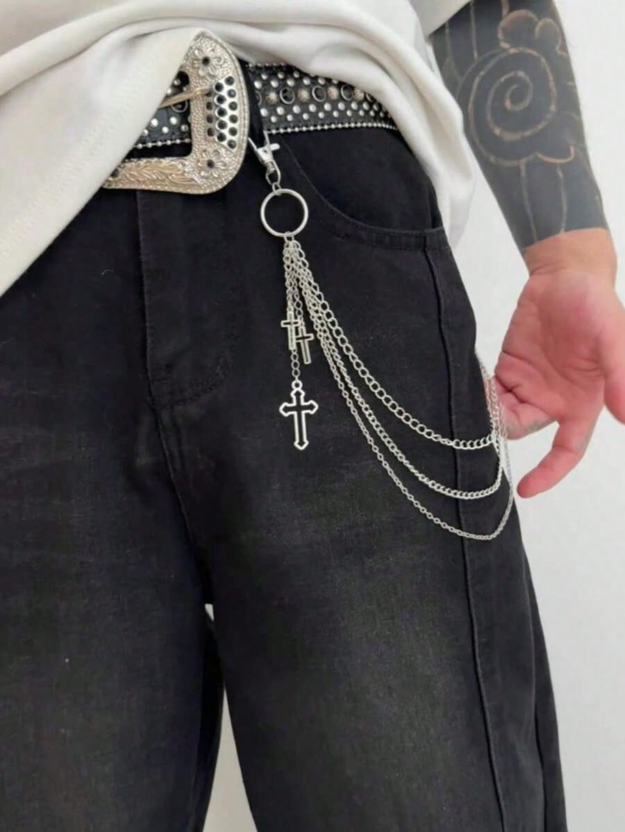 Cross O Ring 3-Layered Pants Chain: Punk Goth Biker Style
