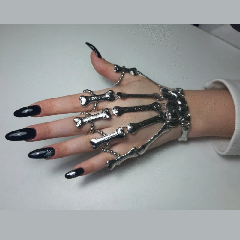 Skeleton Emo Silver Glove Rings Bracelet