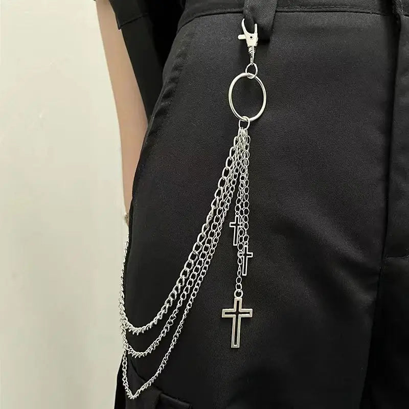 Cross O Ring 3-Layered Pants Chain: Punk Goth Biker Style