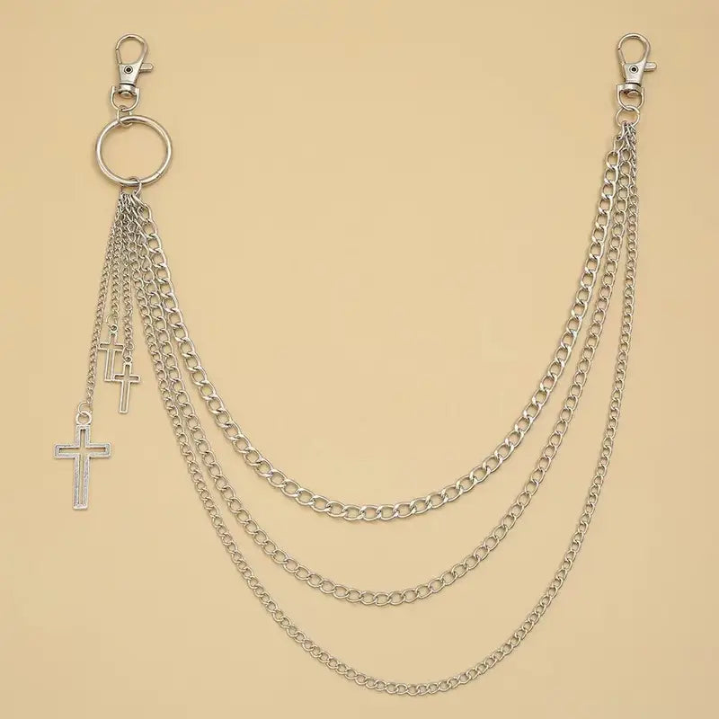 Cross O Ring 3-Layered Pants Chain: Punk Goth Biker Style