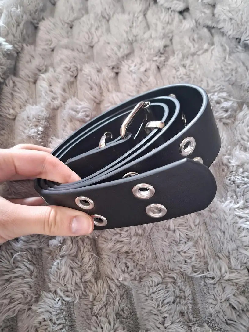 Black Grommet Belt With Chain