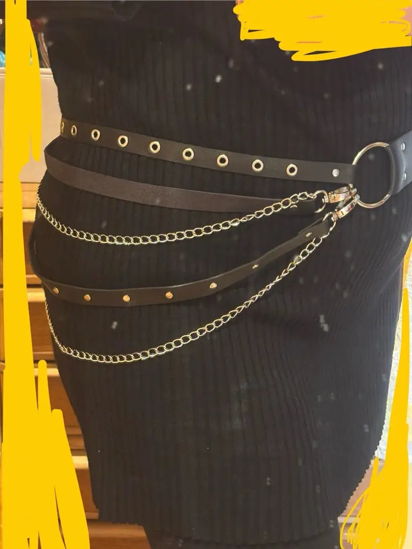 Layered Grommet Chain Belt