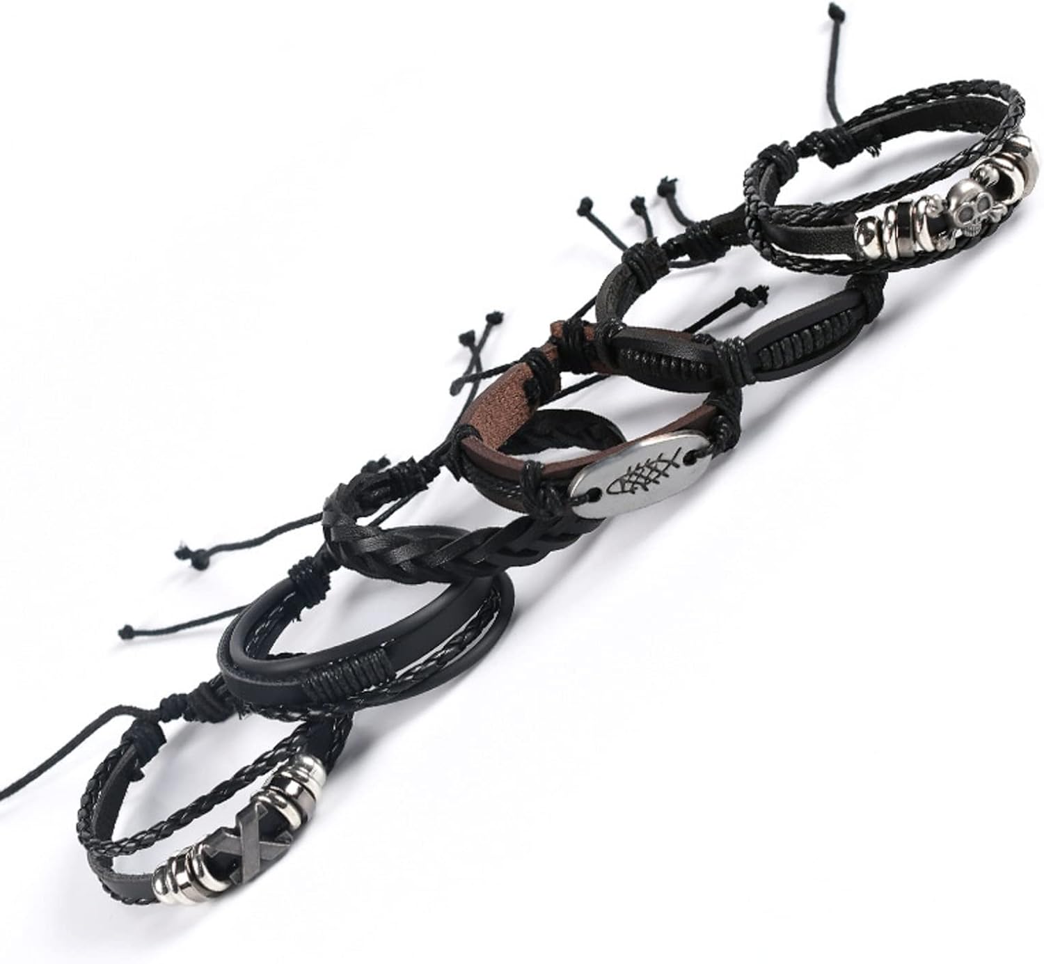 Gothic Punk Rock Leather Bracelet Set