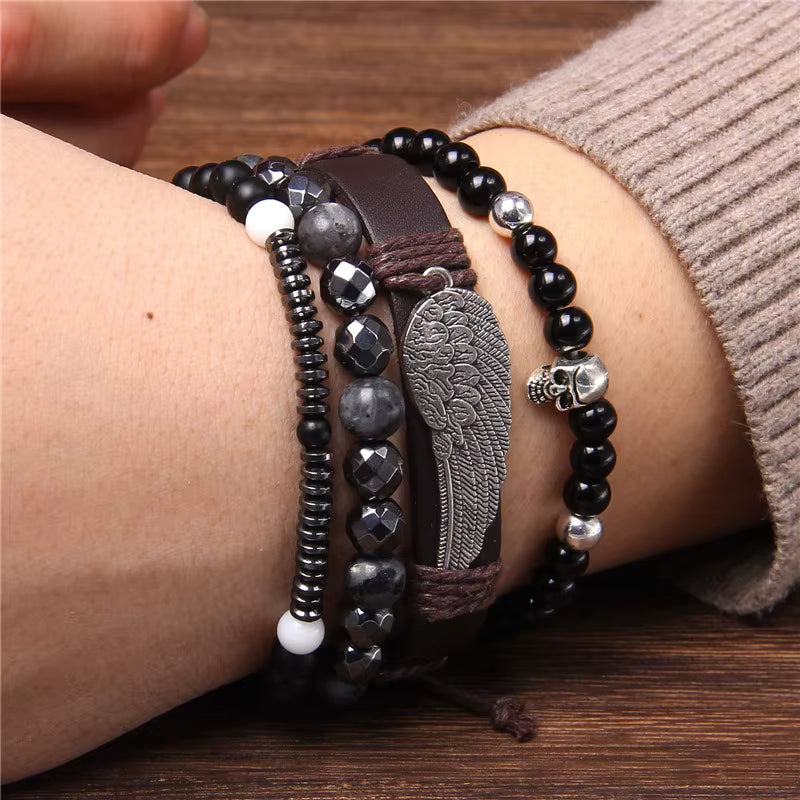 Gothic Skull Bead Bracelet Set