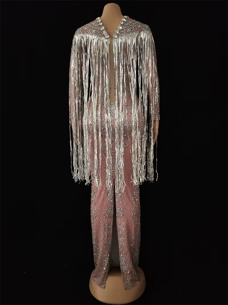 White Cowgirl Fringe Sequince Dress