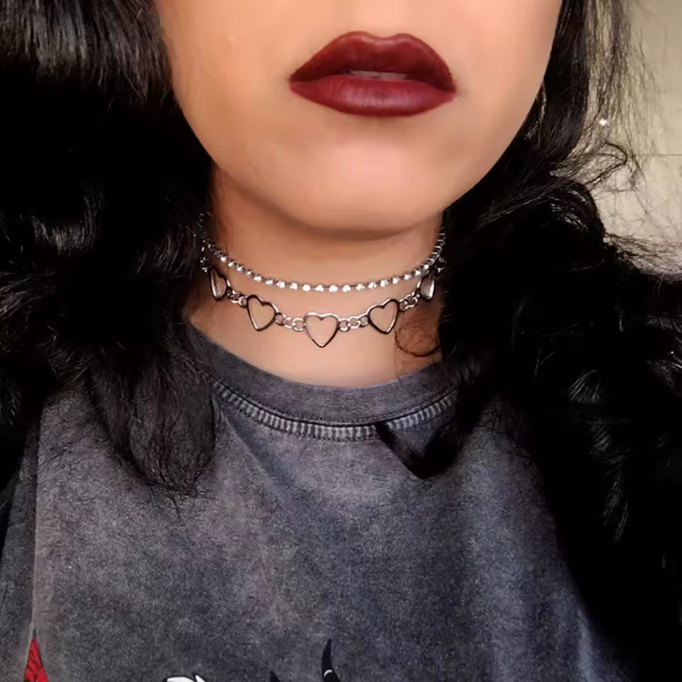 O ring Heart Layered Chain Necklace