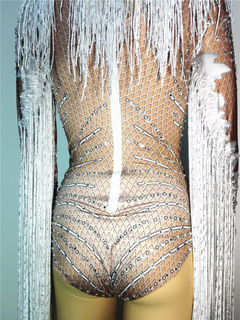 White Fringe Sequince Drag Queen Lyrical Costume