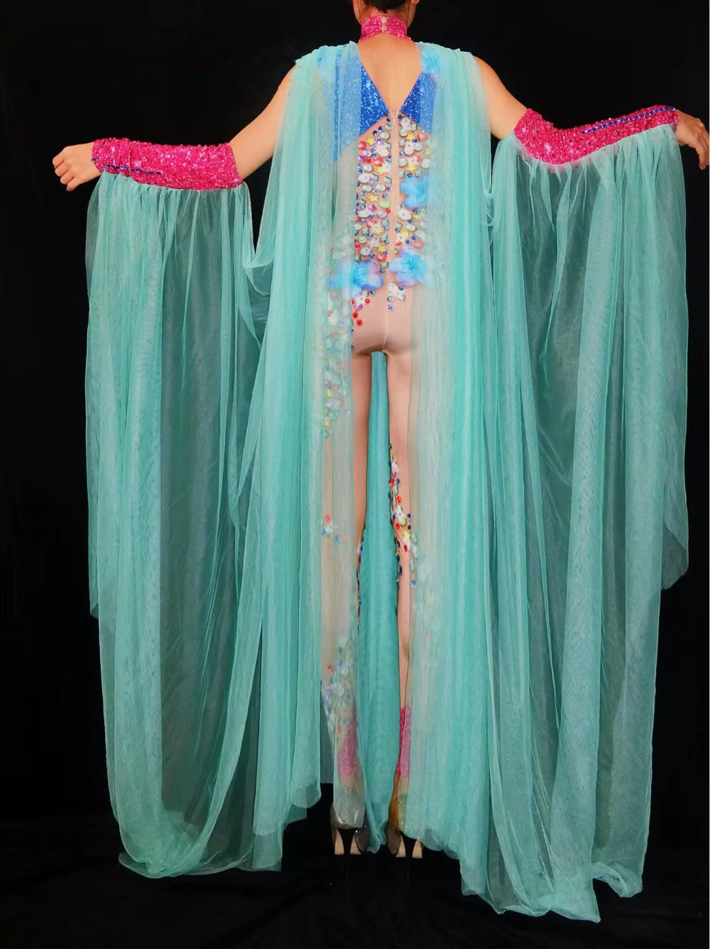 Mermaid Sheer Blue Flower Jumpsuit