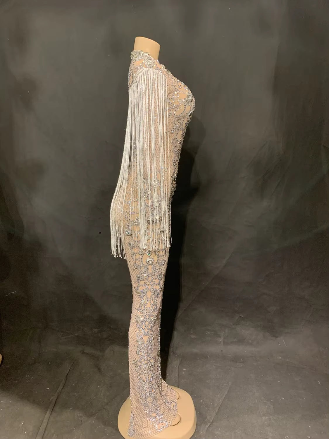 White Cowgirl Fringe Sequince Dress