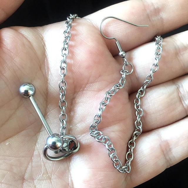 Lip Horseshoe Tongue Ring Chain