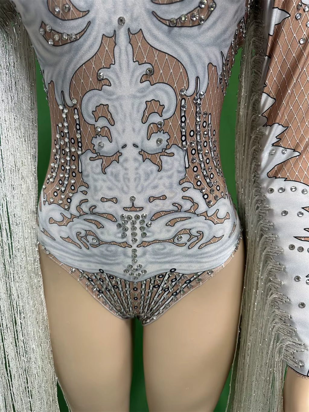 White Fringe Sequince Drag Queen Lyrical Costume