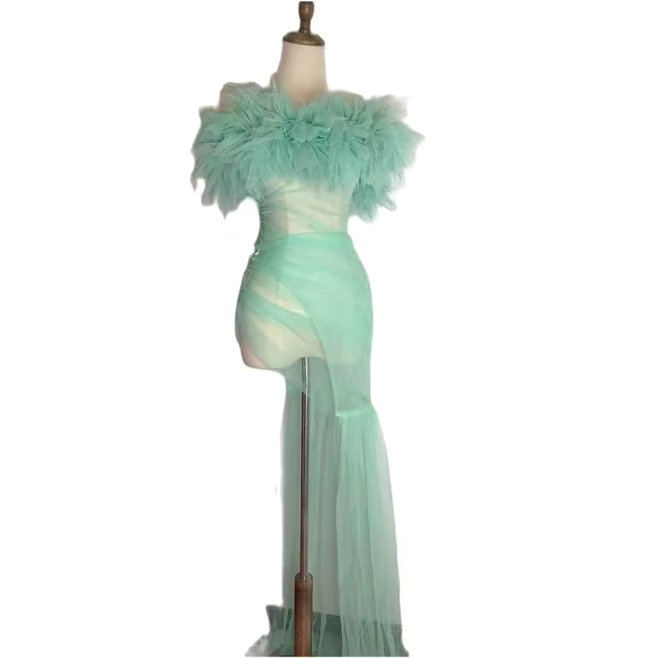 Sheer Neon Dress With Gloves