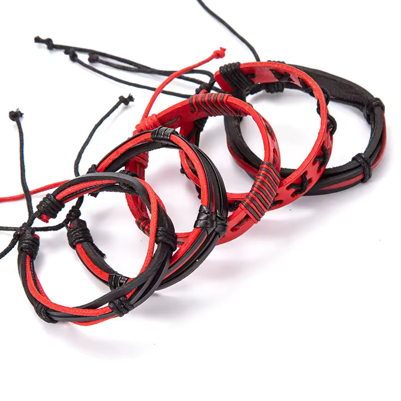 Red and Black Faux Leather Bracelet Set