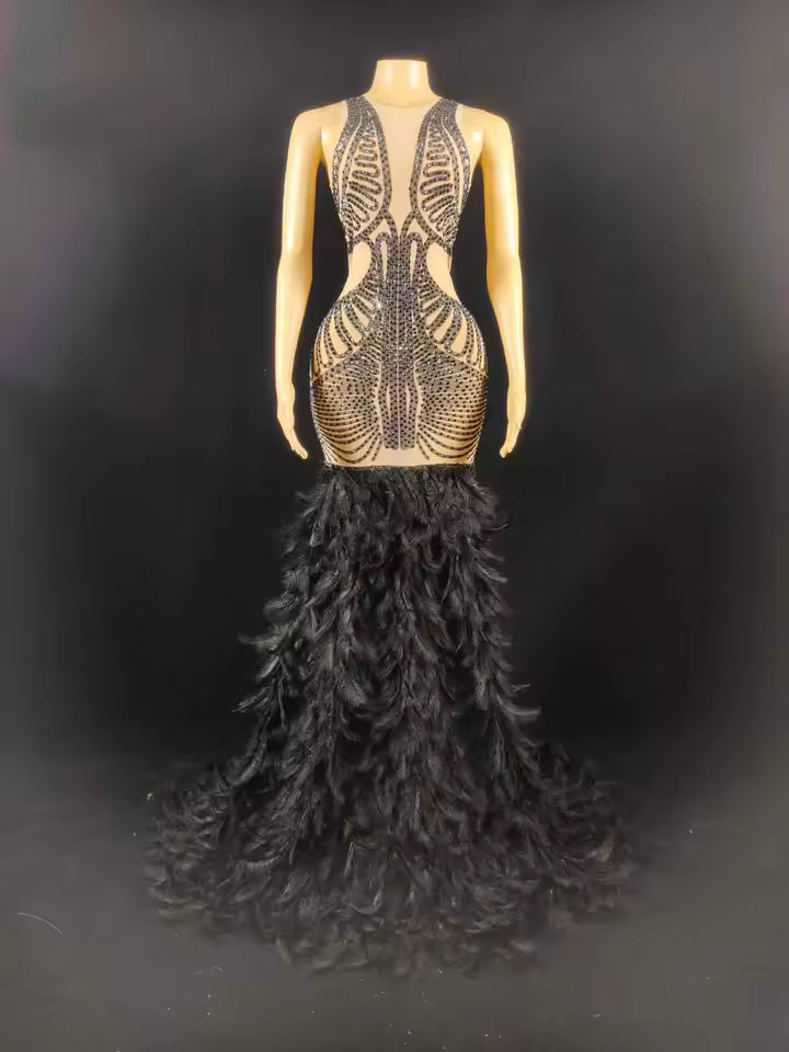 Black Rhinestone Goth Dress