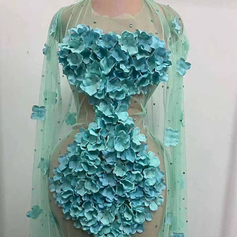 Blue Floral Cap Lace Dress