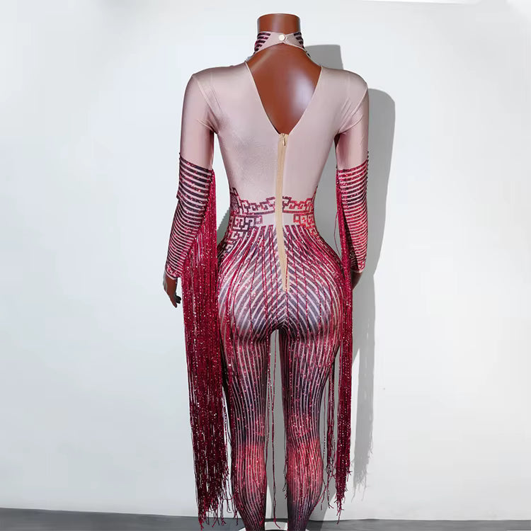 Red Fringe Sequince Drag Queen Lyrical Costume