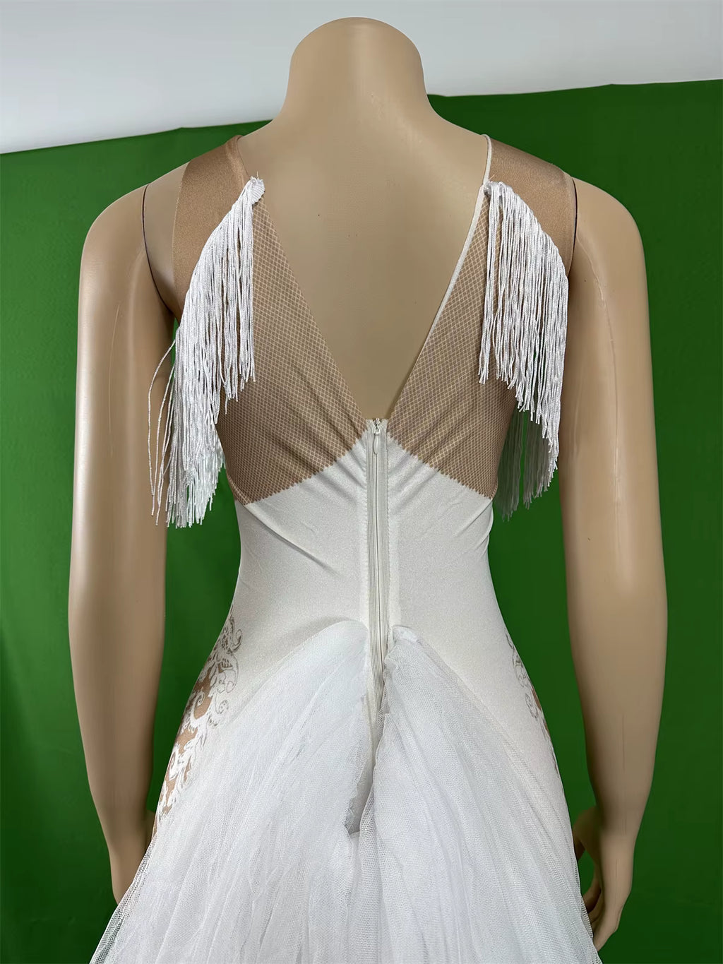 Sheer White Train Drag Queen Dress
