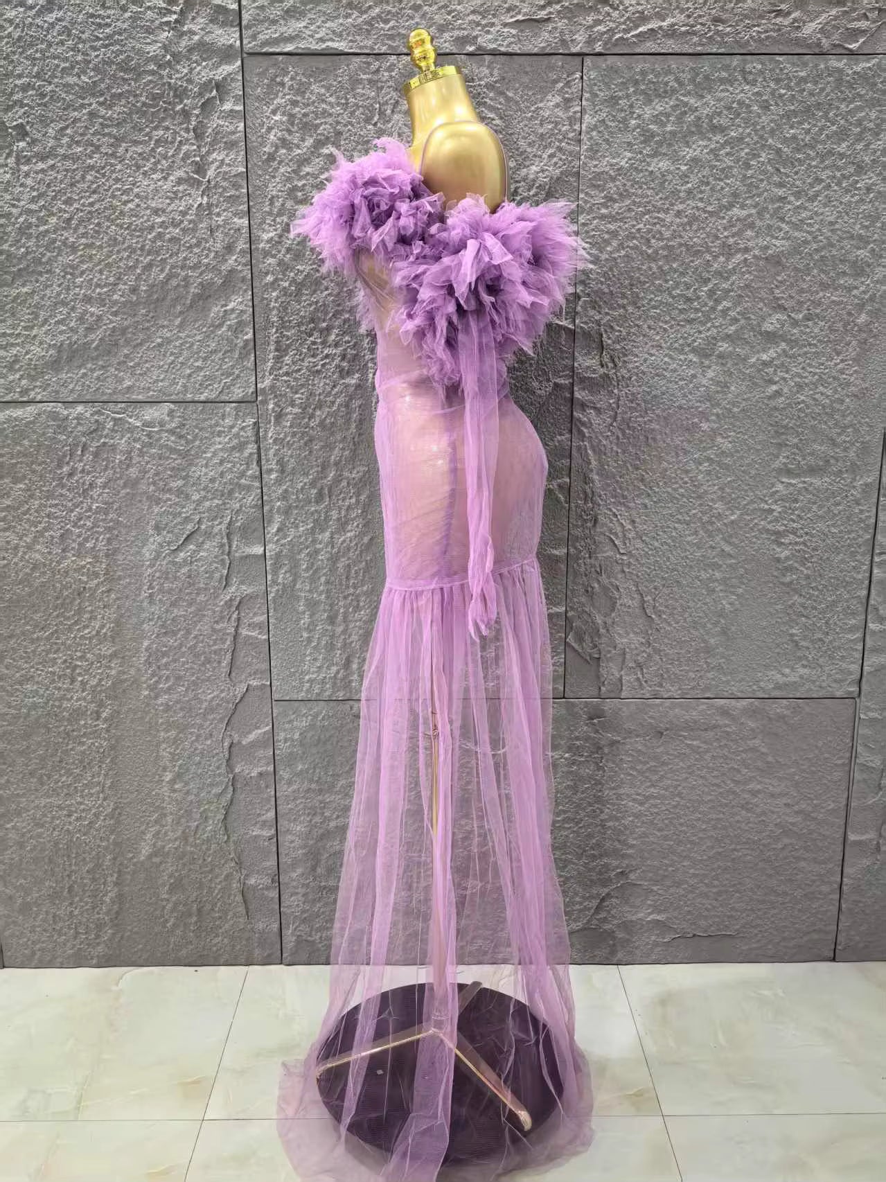 Sheer Neon Dress With Gloves