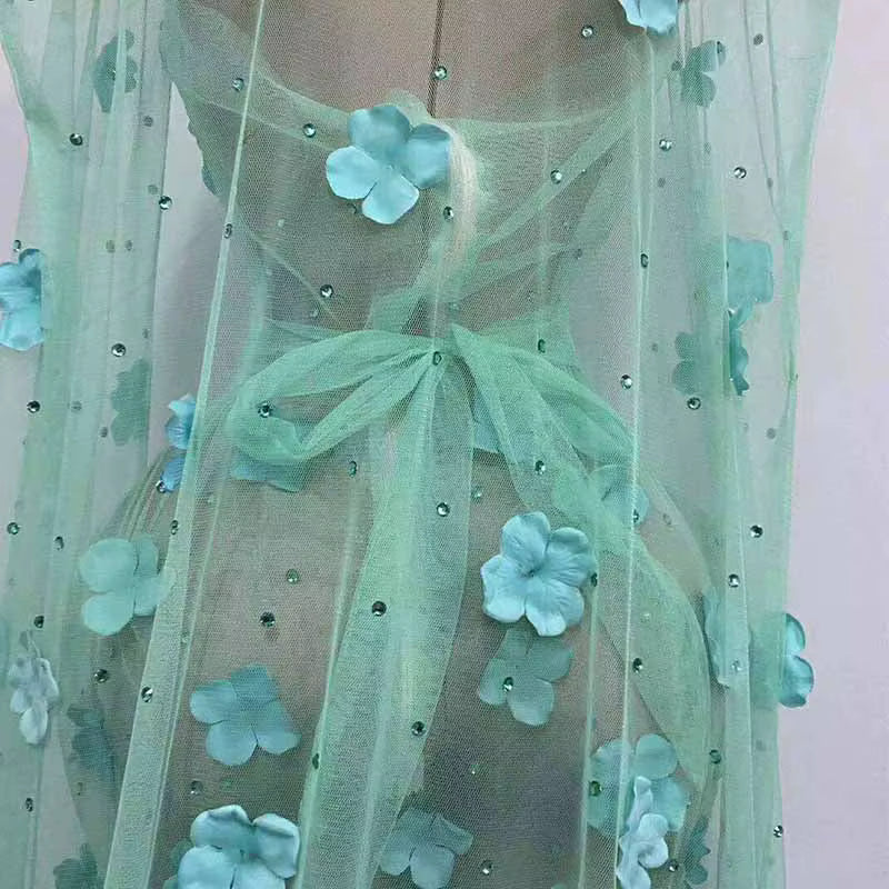 Blue Floral Cap Lace Dress