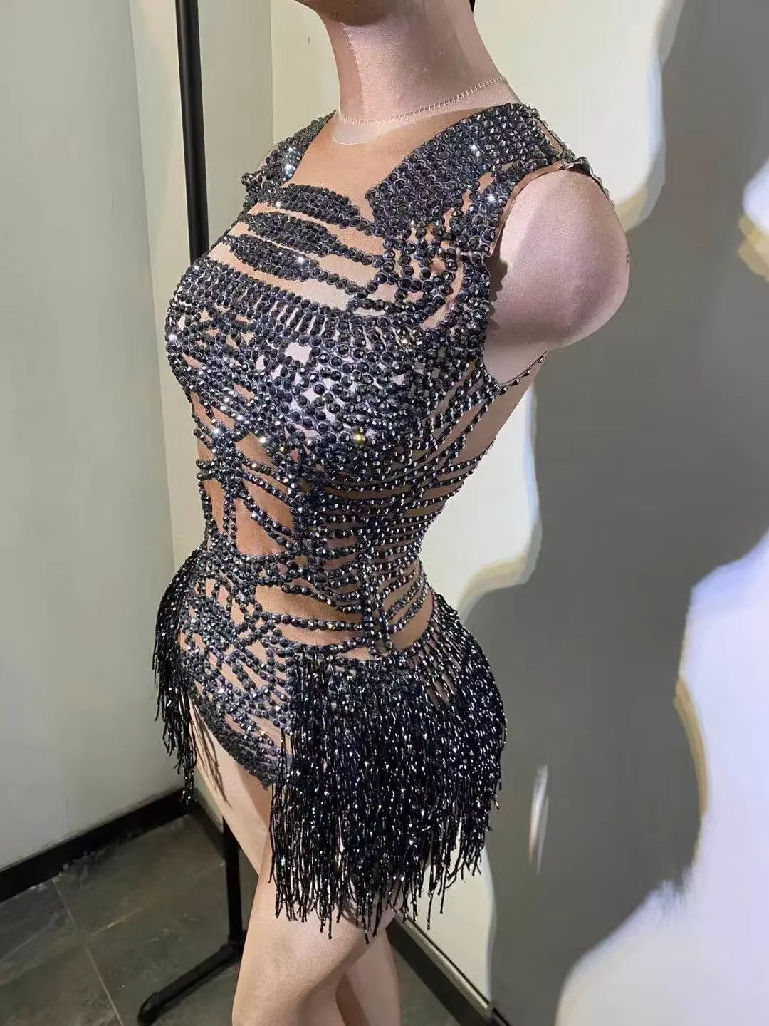 Black Fringe Sequince Drag Queen Lyrical Costume