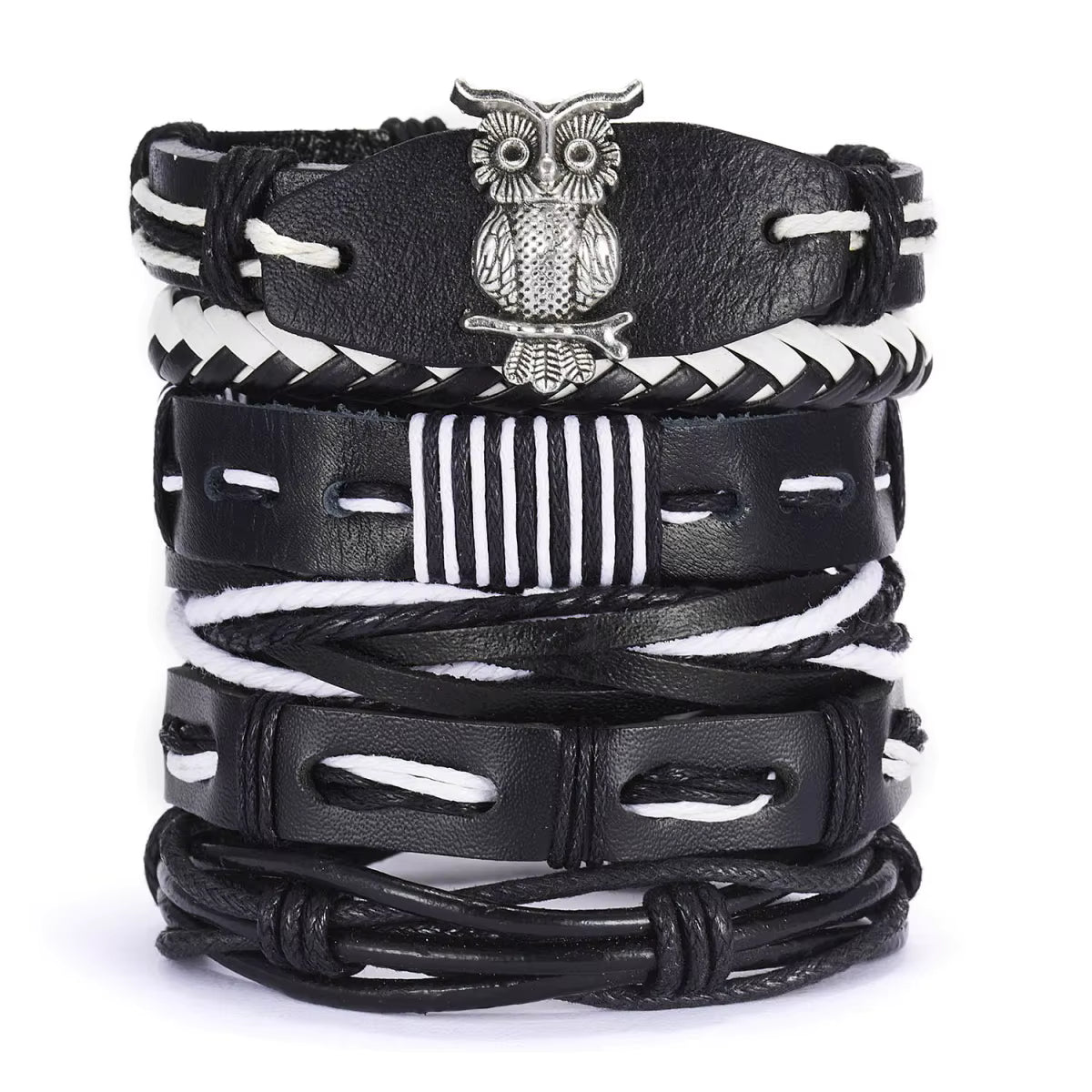6PC Faux Leather Bracelet Set