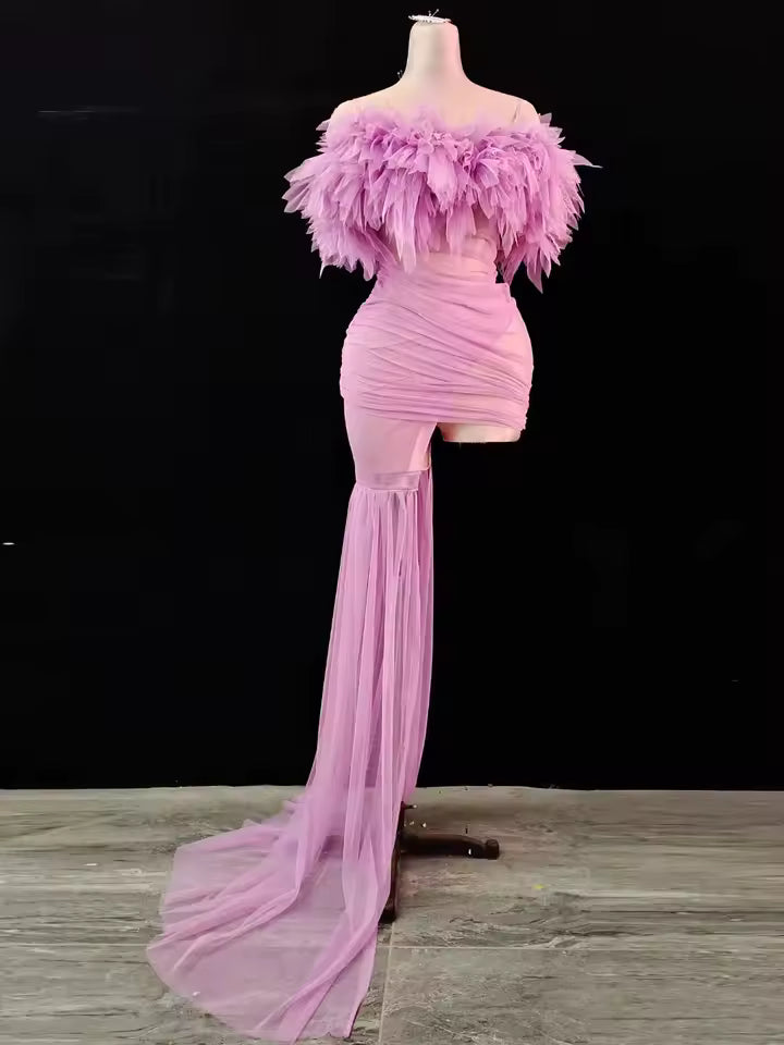 Sheer Neon Dress With Gloves
