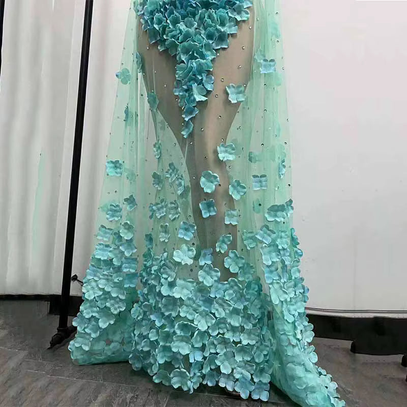 Blue Floral Cap Lace Dress
