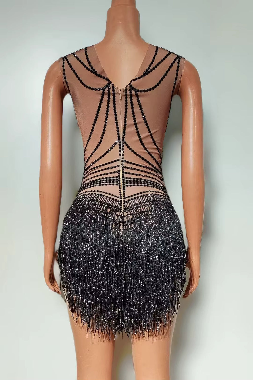 Black Fringe Sequince Drag Queen Lyrical Costume