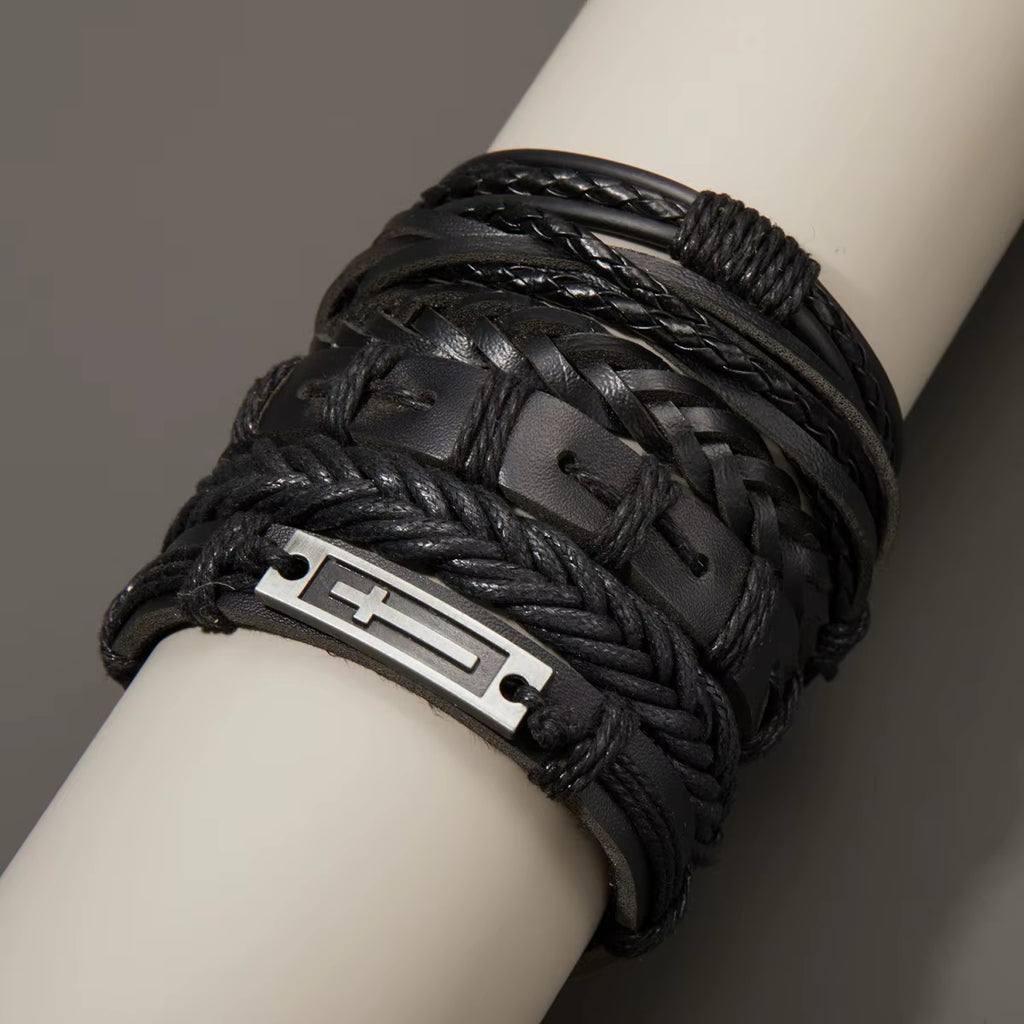Cross Black Bracelet Set