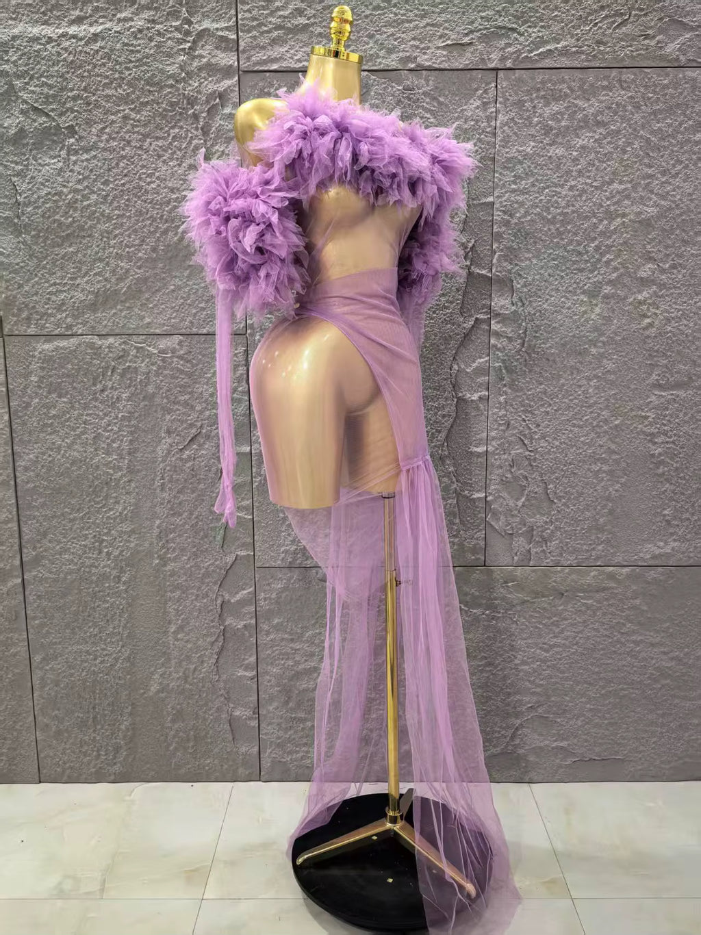 Sheer Neon Dress With Gloves