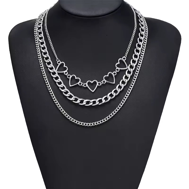 O ring Heart Layered Chain Necklace
