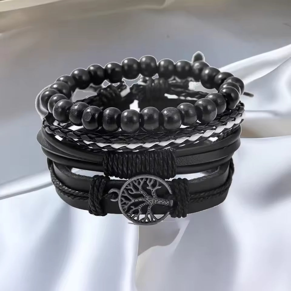 Tree Leather Bracelet Set