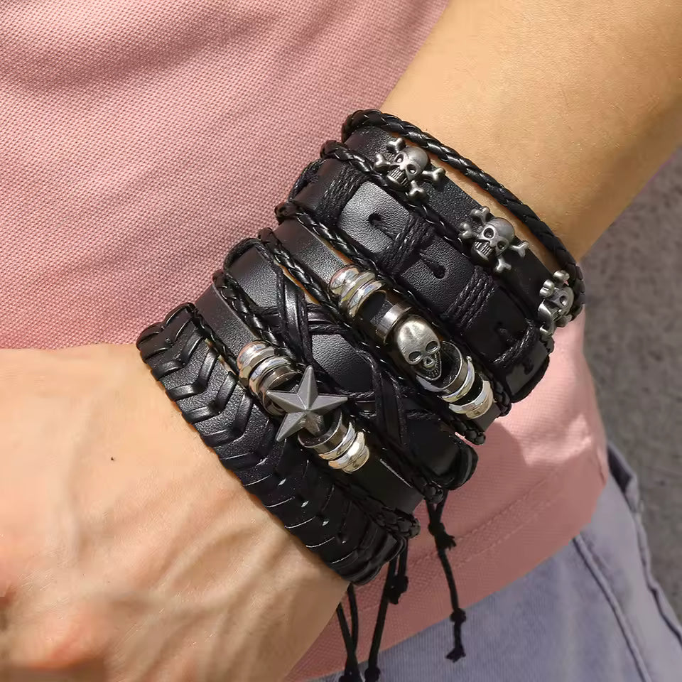 Skull Star Punk Rock Bracelet Set