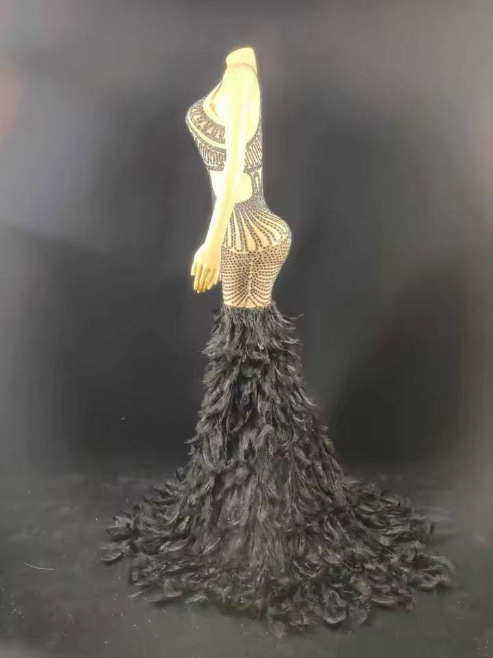Black Rhinestone Goth Dress