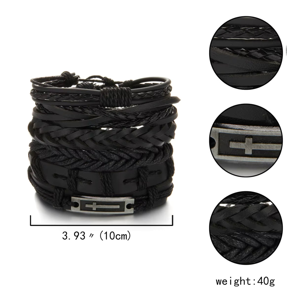 Cross Black Bracelet Set